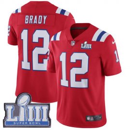 Nike New England Patriots #12 Tom Brady Red Alternate Super Bowl LIII Bound Youth Stitched NFL Vapor Untouchable Limited Jersey