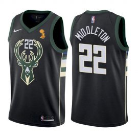 Nike Milwaukee Bucks #22 Khris Middleton 2021 NBA Finals Champions Swingman Statement Edition Jersey Black Mens