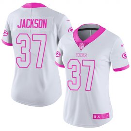 Nike Green Bay Packers #37 Josh Jackson White/Pink Womens Stitched NFL Limited Rush Fashion Jersey