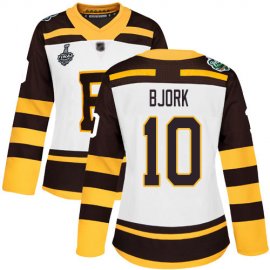Adidas Boston Bruins #10 Anders Bjork White Authentic 2019 Winter Classic Stanley Cup Final Bound Womens Stitched NHL Jersey