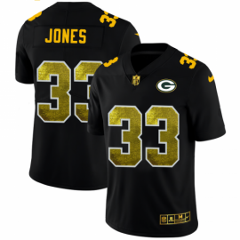 Green Bay Packers #33 Aaron Jones Mens Black Nike Golden Sequin Vapor Limited NFL Jersey