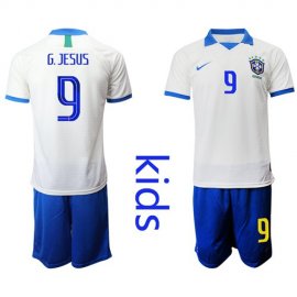 Brazil #9 G.Jesus White Kid Soccer Country Jersey