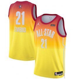 Mens 2023 All-Star #21 Joel Embiid Orange Game Swingman Stitched Basketball Jersey
