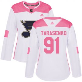 Adidas St. Louis Blues #91 Vladimir Tarasenko White/Pink Authentic Fashion Womens Stitched NHL Jersey