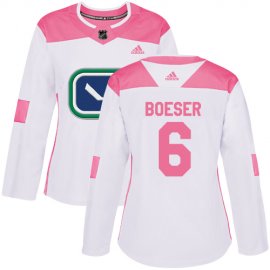 Adidas Vancouver Canucks #6 Brock Boeser White/Pink Authentic Fashion Womens Stitched NHL Jersey