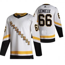 Pittsburgh Penguins #66 Mario Lemieux White Mens Adidas 2020-21 Reverse Retro Alternate NHL Jersey