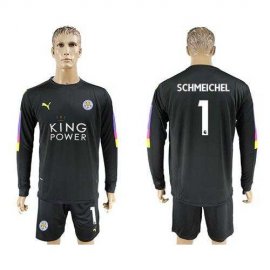 Leicester City #1 Schmeichel Black Goalkeeper Long Sleeves Soccer Country Jersey
