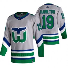 Carolina Hurricanes #19 Dougie Hamilton Grey Mens Adidas 2020-21 Reverse Retro Alternate NHL Jersey
