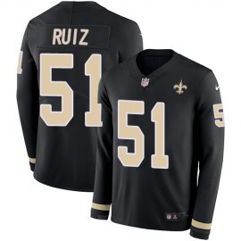 Nike New Orleans Saints #51 Cesar Ruiz Black Team Color Mens Stitched NFL Limited Therma Long Sleeve Jersey