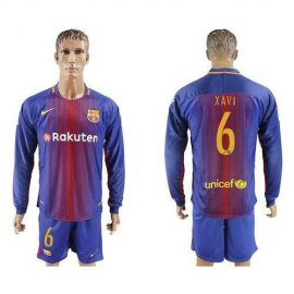 Barcelona #6 Xavi Home Long Sleeves Soccer Club Jersey