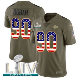 Nike Kansas City Chiefs #90 Emmanuel Ogbah Olive/USA Flag Super Bowl LIV 2020 Mens Stitched NFL Limited 2017 Salute To Service Jersey