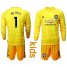 Manchester United #1 De Gea Yellow Goalkeeper Long Sleeves Kid Soccer Club Jersey
