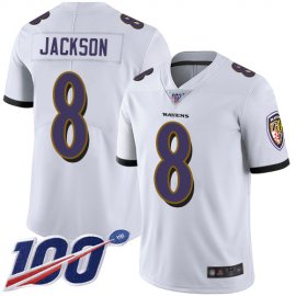 Nike Baltimore Ravens #8 Lamar Jackson White Mens Stitched NFL 100th Season Vapor Limited Jersey