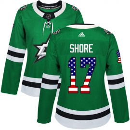 Adidas Dallas Stars #17 Devin Shore Green Home Authentic USA Flag Womens Stitched NHL Jersey