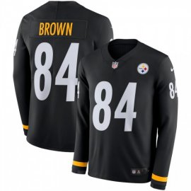 Mens Pittsburgh Steelers #84 Antonio Brown Black Team Color Mens Stitched NFL Limited Therma Long Sleeve Jersey