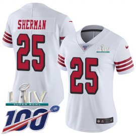 Nike San Francisco 49ers #25 Richard Sherman White Super Bowl LIV 2020 Rush Womens Stitched NFL Limited 100th Season Jersey