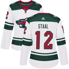 Adidas Minnesota Wild #12 Eric Staal White Road Authentic Womens Stitched NHL Jersey