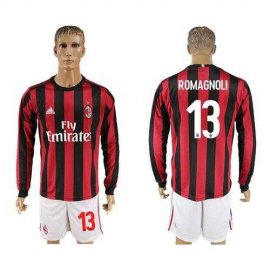 AC Milan #13 Romagnoli Home Long Sleeves Soccer Club Jersey