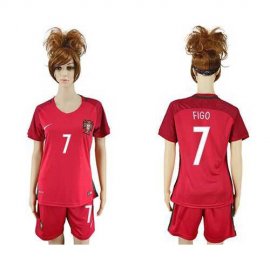 Womens Portugal #7 Figo Home Soccer Country Jersey