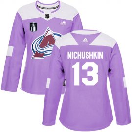 Adidas Colorado Avalanche #13 Valeri Nichushkin Purple Womens 2022 Stanley Cup Final Patch Authentic Fights Cancer Stitched NHL Jersey Womens