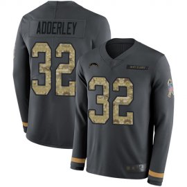 Nike Los Angeles Chargers #32 Nasir Adderley Anthracite Salute to Service Mens Stitched NFL Limited Therma Long Sleeve Jersey