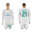 Real Madrid #21 Morata White Home Long Sleeves Soccer Club Jersey