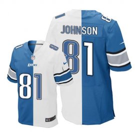 Nike Detroit Lions #81 Calvin Johnson Blue/White Mens Stitched NFL Elite Split Jersey