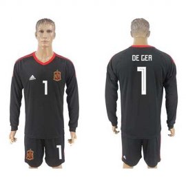 Spain #1 De Gea Black Long Sleeves Goalkeeper Soccer Country Jersey