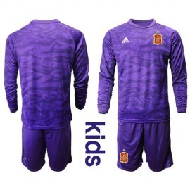 Spain Blank Purple Long Sleeves Goalkeeper Kid Soccer Country Jersey