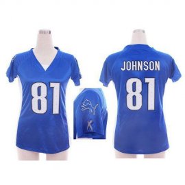 Nike Detroit Lions #81 Calvin Johnson Light Blue Team Color Draft Him Name & Number Top Womens Stitched NFL Elite Jersey