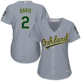 Oakland Athletics #2 Khris Davis Grey Road Womens Stitched MLB Jersey