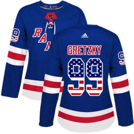 Adidas New York Rangers #99 Wayne Gretzky Royal Blue Home Authentic USA Flag Womens Stitched NHL Jersey