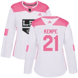 Adidas Los Angeles Kings #21 Mario Kempe White/Pink Authentic Fashion Womens Stitched NHL Jersey