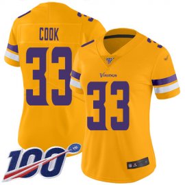 Nike Minnesota Vikings #33 Dalvin Cook Gold Womens Stitched NFL Limited Inverted Legend 100th Season Jersey