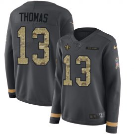 Nike New Orleans Saints #13 Michael Thomas Anthracite Salute to Service Womens Stitched NFL Limited Therma Long Sleeve Jersey