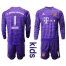 Bayern Munchen #1 Neuer Purple Goalkeeper Long Sleeves Kid Soccer Club Jersey