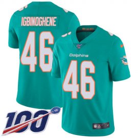 Nike Miami Dolphins #46 Noah Igbinoghene Aqua Green Team Color Mens Stitched NFL 100th Season Vapor Untouchable Limited Jersey