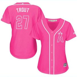 Los Angeles Angels #27 Mike Trout Pink Fashion Womens Stitched MLB Jersey