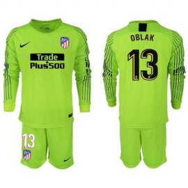 Atletico Madrid #13 Oblak Shiny Green Goalkeeper Long Sleeves Soccer Club Jersey