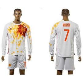Spain #7 Morata White Away Long Sleeves Soccer Country Jersey