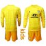 Lyon Blank Yellow Goalkeeper Long Sleeves Kid Soccer Club Jersey