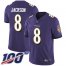 Nike Baltimore Ravens #8 Lamar Jackson Purple Team Color Mens Stitched NFL 100th Season Vapor Limited Jersey