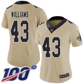 Nike New Orleans Saints #43 Marcus Williams Gold Womens Stitched NFL Limited Inverted Legend 100th Season Jersey
