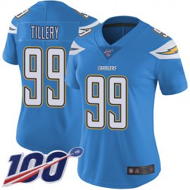Nike Los Angeles Chargers #99 Jerry Tillery Electric Blue Alternate Womens Stitched NFL 100th Season Vapor Limited Jersey