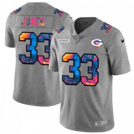Green Bay Packers #33 Aaron Jones Mens Nike Multi-Color 2020 NFL Crucial Catch NFL Jersey Greyheather