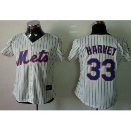 New York Mets #33 Matt Harvey Cream(Blue Strip) Womens Fashion Stitched MLB Jersey