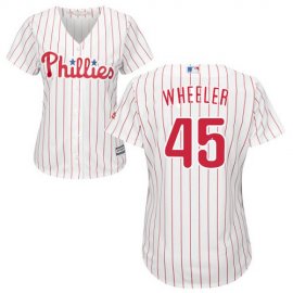 Philadelphia Phillies #45 Zack Wheeler White(Red Strip) Home Womens Stitched MLB Jersey