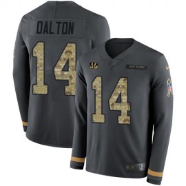 Nike Cincinnati Bengals #14 Andy Dalton Anthracite Salute to Service Mens Stitched NFL Limited Therma Long Sleeve Jersey