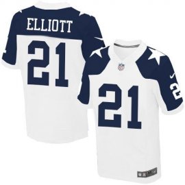 Nike Dallas Cowboys #21 Ezekiel Elliott White Thanksgiving Mens Stitched NFL Throwback Elite Jersey