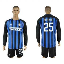 Inter Milan #25 Miranda Home Long Sleeves Soccer Club Jersey